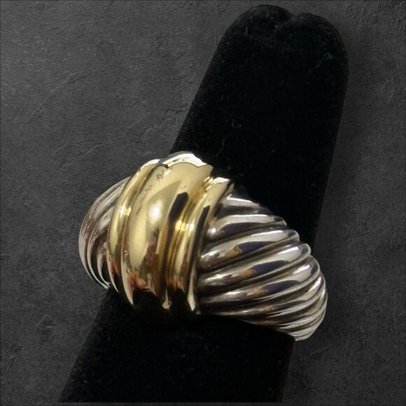 Vintage Estate David Yurman 14kt & Sterling Croissant Size 5.25 Dome Ring - Picture 2 of 5